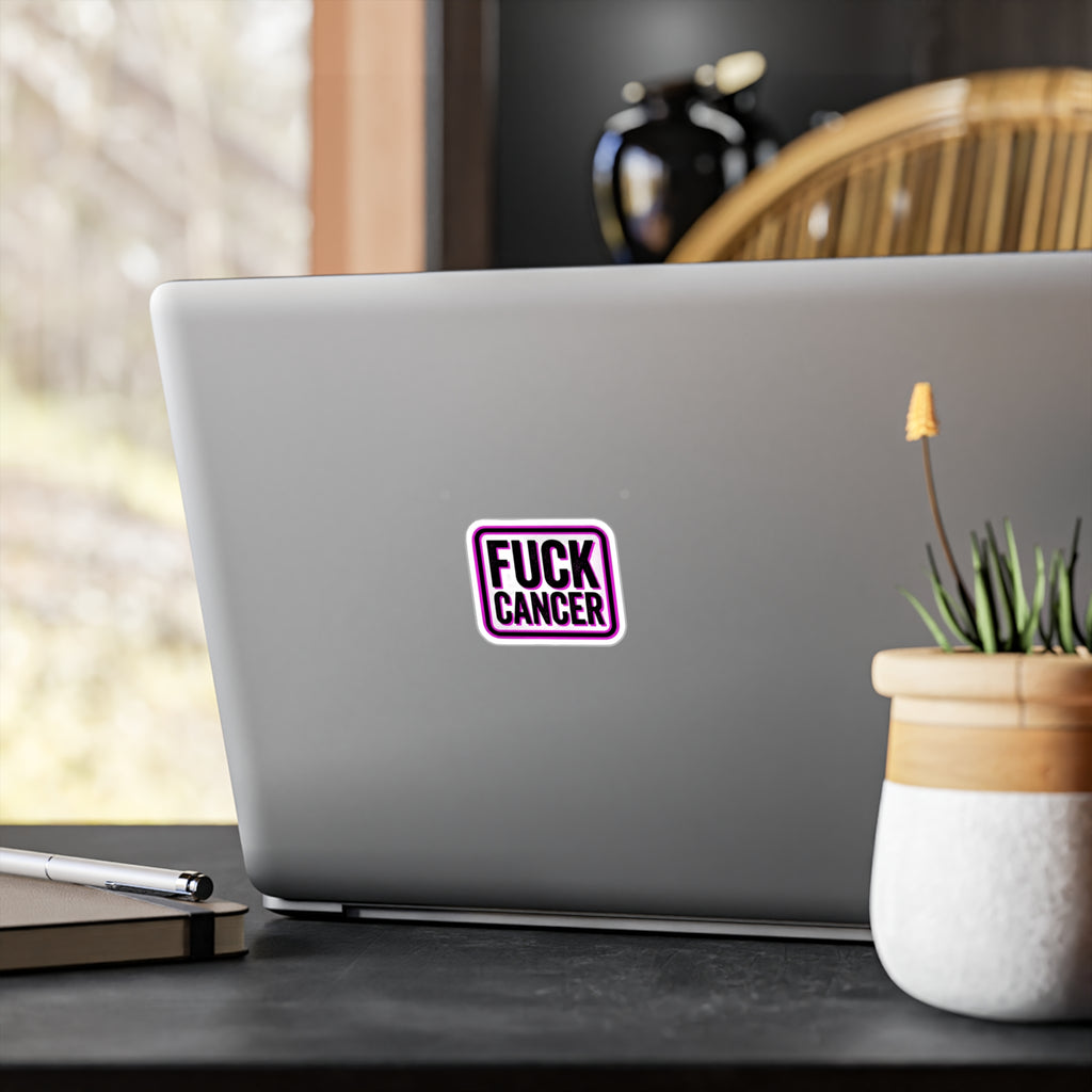 Fuck Cancer Vinyl Sticker — Bold Kiss-Cut Decal (Pink Border)