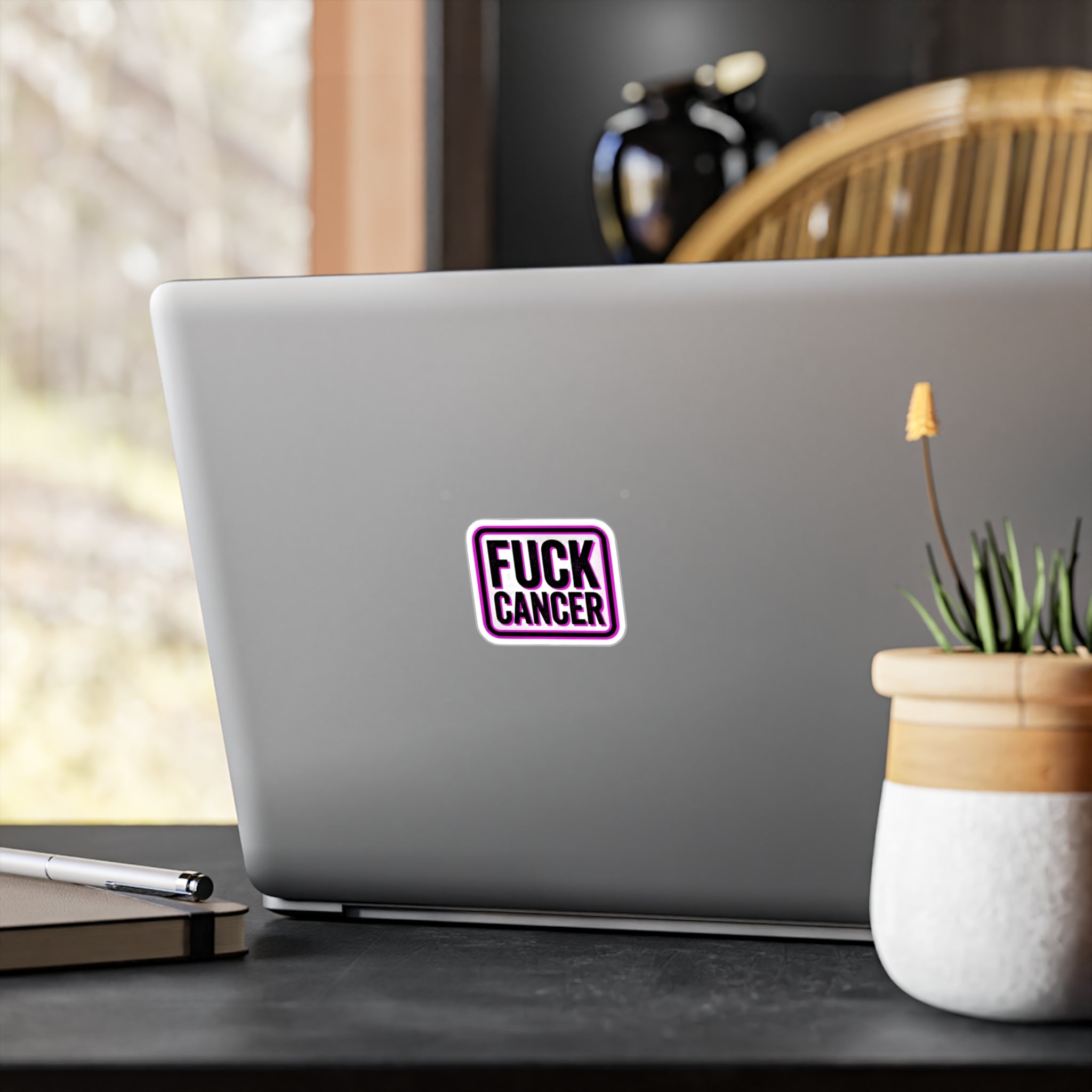 Fuck Cancer Vinyl Sticker — Bold Kiss-Cut Decal (Pink Border)